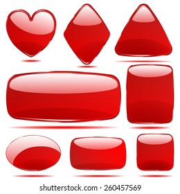 Set of opaque glass shapes in red colors