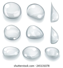 Set of opaque gray drops of different forms