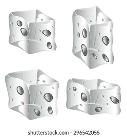 Set of opaque ice cubes on white background.