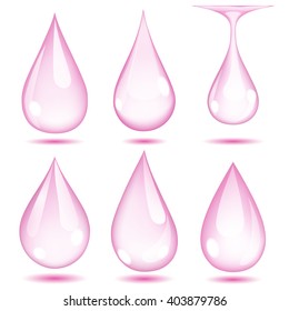 Conjunto de gotas opacas rosas sobre fondo blanco