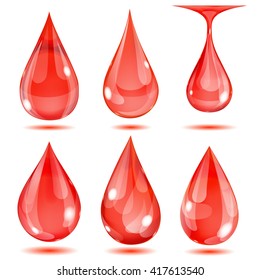 Set of opaque red drops on white background