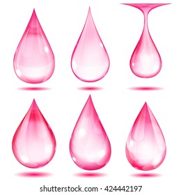 Set of opaque red drops on white background