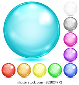 Set of opaque spheres of various colors with glares and shadows