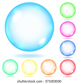 Conjunto de esferas opacas de várias cores com reflexos e sombras sobre fundo branco