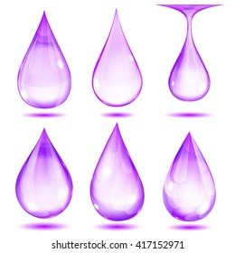 Set of opaque violet drops on white background