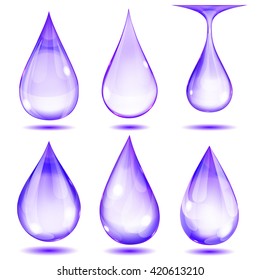 Set of opaque violet drops on white background