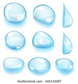 Set of opaque water drops of different forms