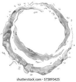 Set of opaque water splashes in the form of a half rings and drops in gray colors, isolated on white background