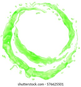 Set of opaque water splashes in the form of a half rings and drops in green colors, isolated on white background