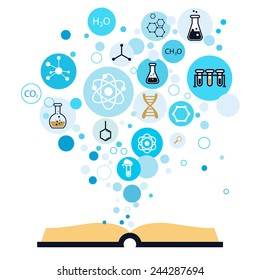 Set open book about science of chemistry