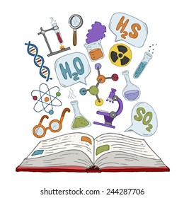 Set open book about science of chemistry