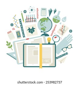 Set open book about science. Vector.