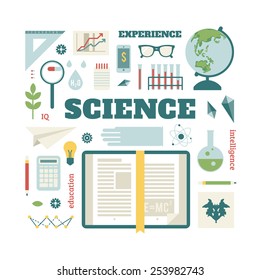 Set open book about science. Vector.