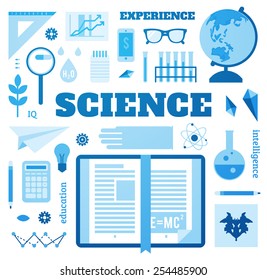 Set open book about science. Vector.