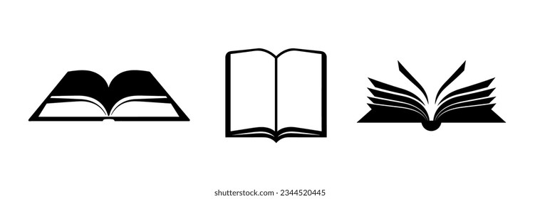 Set of open book black icons.Vector book logo.