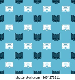 Set Open book and Certificate template on seamless pattern. Vector