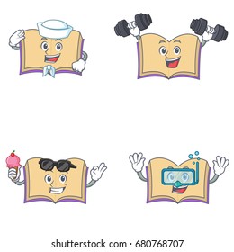 Set of open book character with sailor fitness ice cream diving