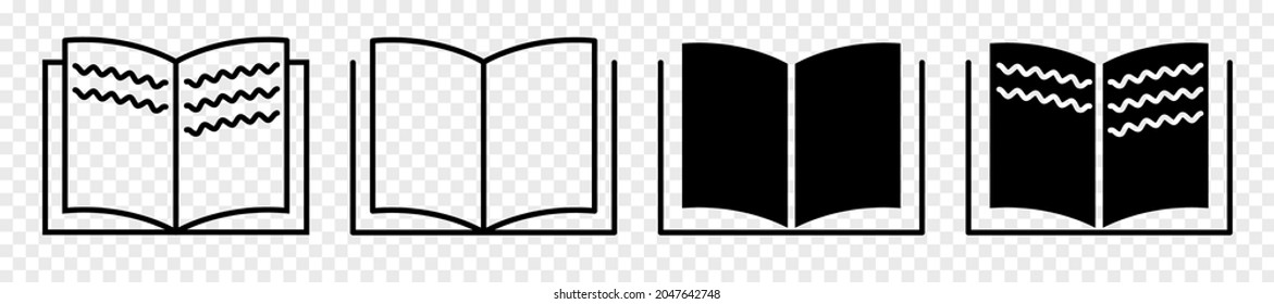 Set of open book icon. Designed in filled, outline, line and stroke style. Can use for web and mobile app. Vector illustration isolated on transparent background