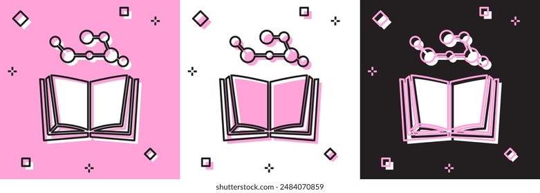 Icono del libro abierto aislado en el fondo rosa y blanco, negro.  Ilustración vectorial