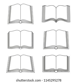 Set of open book icons isolated on black and white backgrounds. Can be used for bookstore or shop, library, educational or learning concept etc.