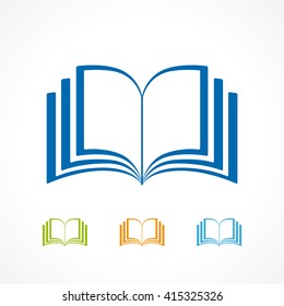 Set of open book icons. Learning, teaching, reading, training, text publishing, studying educational colorful objects. E-book, e-reader, app concept. Abstract isolated graphic design template.