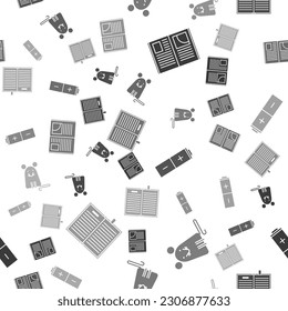 Set Open book, Rat, Battery and Open science book on seamless pattern. Vector