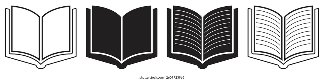 Set of Open Book Vector Icons Collection. Isolated On Transparent Background.