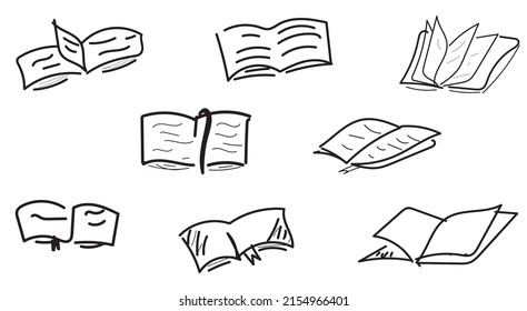Set of open books black simple minimal outline vectors book. Literature university textbook study concept.