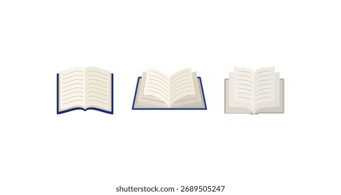 Conjunto de livros abertos em design plano sobre fundo branco