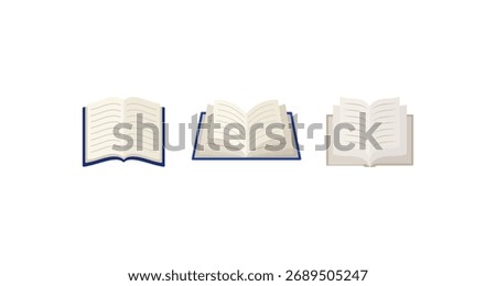 Set of open books in flat design on white background