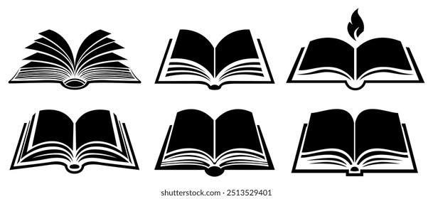 Set of Open Books template flat icons, on transparent background, flat design vector illustration, education concept. NOT GENERATIVE AI