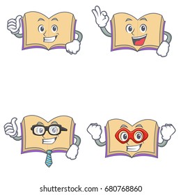 Set of open boook character with proud okay businessman hero
