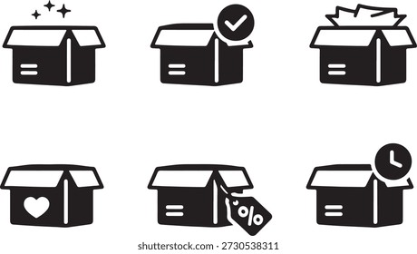 conjunto de caixas de papelão abertas isoladas sobre fundo branco, Vetor, ilustração