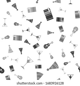 Set Open cigarettes pack box , Party hat , Guitar  and Martini glass  on seamless pattern. Vector