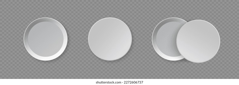 Set of open and closed box at different angles. White blank packaging gift boxes. Set of objects on a transparent background. Vector illustration, EPS 10.