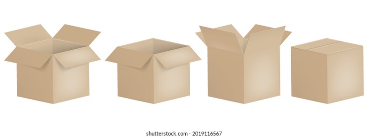 Set of open and closed boxes.  Cardboard box. Vector illustration. Eps 10.