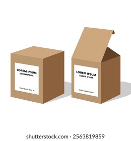 Set of open and closed boxes. Cardboard box. Vector illustration.