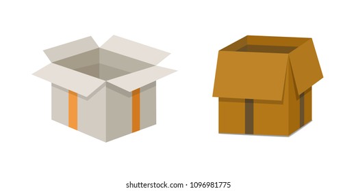 Set open and closed carton box. Delivery packaging vector illustration.