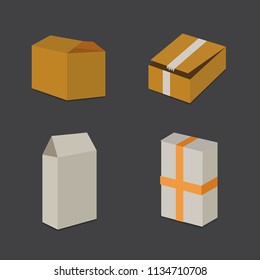 Set open and closed carton box. Delivery packaging vector illustration.