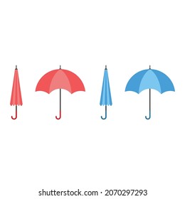 Set of open and closed colored umbrellas vector illustration on white background