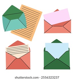 Set of open and closed colorful envelopes. Correspondence, communication, mail, newsletter, delivery concept