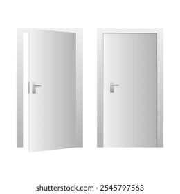 Set of open and closed doors. Classic room concept. Vector illustration