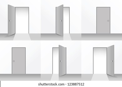 Set of open and closed doors - illustration