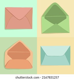 Set of open and closed envelopes in different colors.
