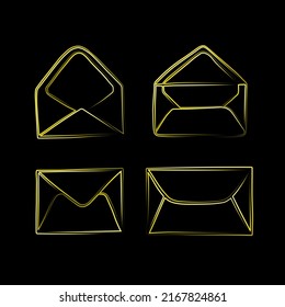 Set of open and closed envelopes with neon effect.