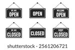 Set of open and closed hanging sign boards on the door. sign for cafe, restaurant, bar or retail store.