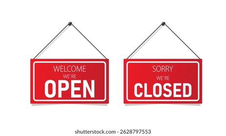 Set of open and closed hanging sign boards on the door. sign for cafe, restaurant, bar or retail store.	
