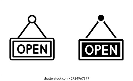 Conjunto de tableros de letreros colgantes abiertos y cerrados en la puerta. letrero para restaurante, bar o tienda minorista sobre fondo blanco