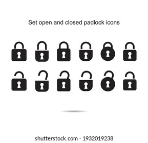 Set open and closed padlock icons vector illustration graphic on background