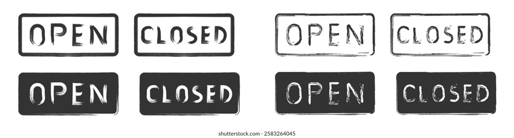 Set of open and closed signs in brush style.